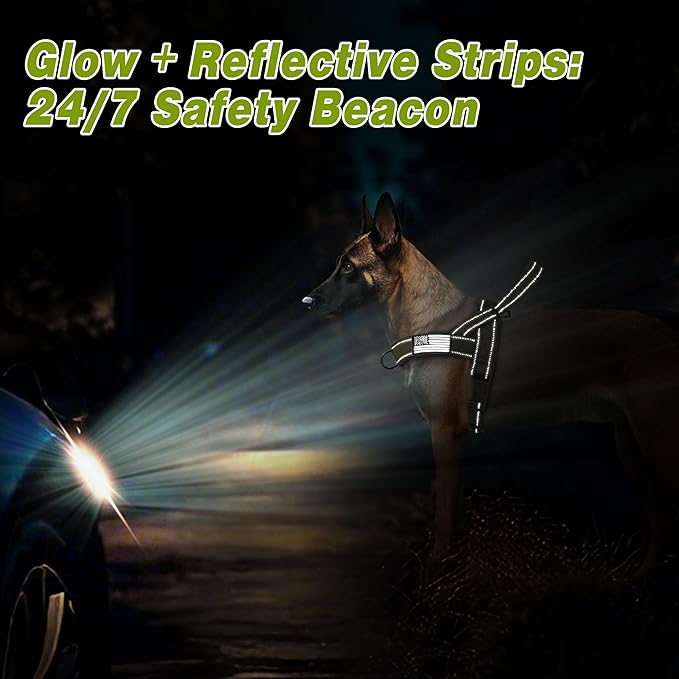 Forestpaw No Pull Dog Harness - Soft Flannel Padded Tactical Dog Vest Harness with Quick Release Buckle, Adjustable Reflective Pet Harness for Large Dogs Walking Training,Green XL