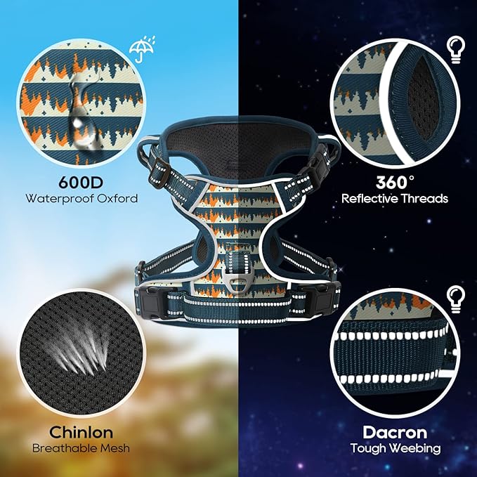 Timos Dog Harness, No-Pull Pet Harness with 2 Leash Clips, 3 Snap Buckles Adjustable Soft Padded Dog Vest, Reflective No-Choke Pet Oxford Vest with Easy Control Handle for Small Medium Large Dogs