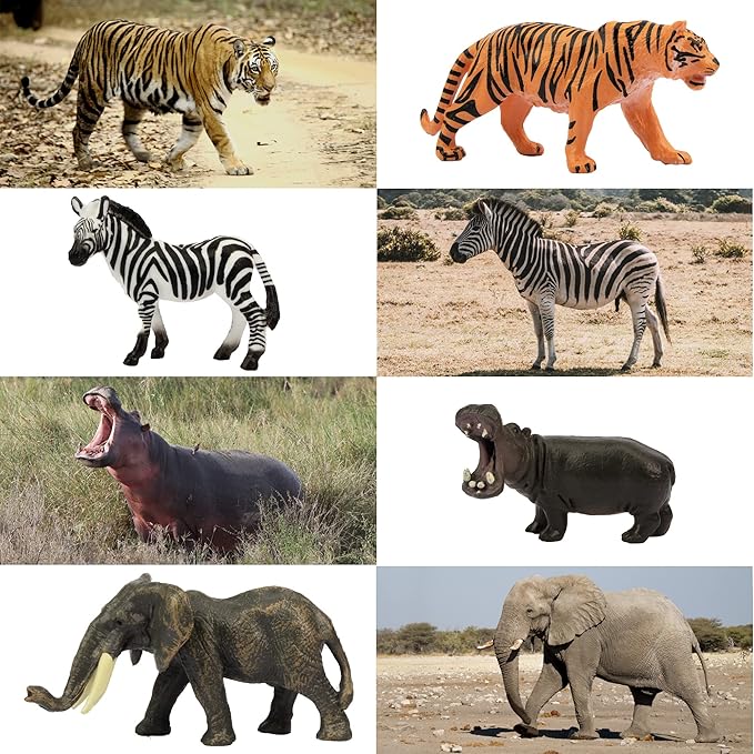 Toymany 14PCS 1-2" Tiny Jungle Animal Figures Toy, Realistic Mini Jungle Zoo Animal Figurines Cake Topper Toy Set, Easter Egg Christmas Birthday Gift Party Favor School Project for Kids Toddlers