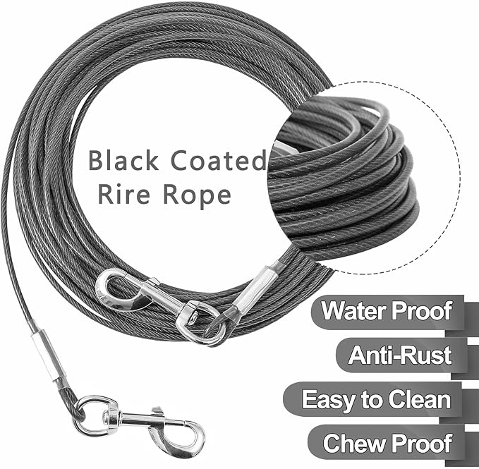 Tie Out Cable for Dogs,100FT Dog Leads,Heavy Duty Tie Out Cable for Large Dogs Up to 125lbs,Durable Dog Runner Tether Line for Outdoor,Yard