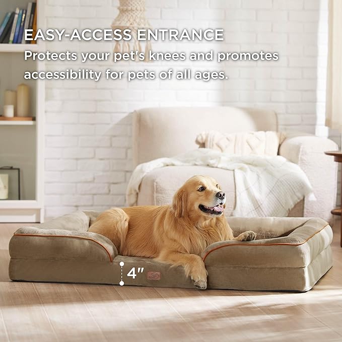 Bedsure XXL Orthopedic Dog Bed for Extra Large Dogs - Washable Giant Dog Cat Bed Waterproof, Comfort Dogs Couch Sofa with Washable Removable Cover, Pet Bed with Nonskid Bottom, Hazel, 52"