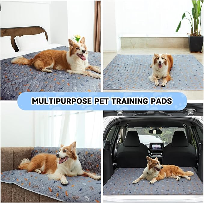 Sunheir Washable Pee Pads for Dogs Extra Large 48" x 60" 2-Pack, Reusable Puppy Pads Pet Training Pads for Dog Playpen Indoor, Waterproof Dog Pee Pads for Puppy Playpen, Whelping Pad - Light Grey