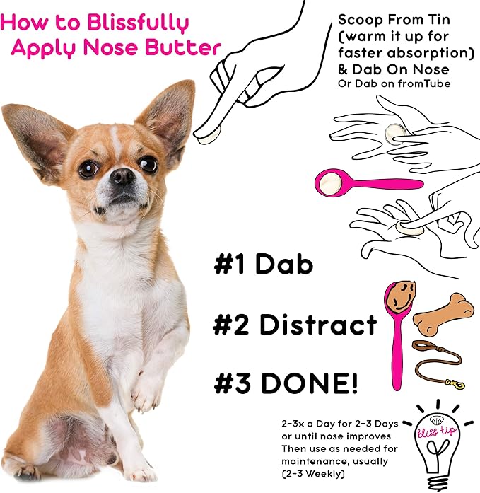 The Blissful Dog Long Coat Chihuahua Nose Butter for Dry, Cracked Skin, Lick-Safe Dog Nose Balm with Moisturizing Shea Butter, Almond, Olive, and Essential Oils, Pet Supplies, Uncented, 0.15 oz.