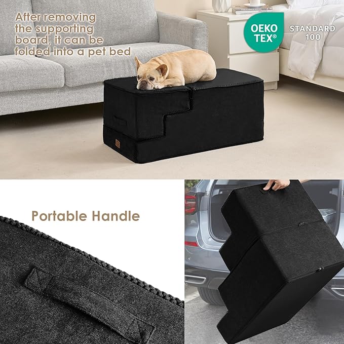 EHEYCIGA Dog Stairs for High Bed 22.5" H, 5-Step Dog Steps for Bed, Pet Steps for Small Dogs and Cats, Non-Slip Balanced Pet Ramp Indoor, Black