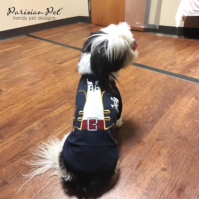Parisian Pet Captain Sparrow Dog Shirt - Embroidered Pirate Costume - 100% Cotton & Polyester - Sleeved Black Dog Shirt - Large - Pet Costume