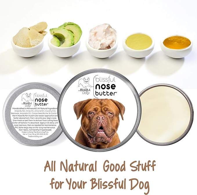 The Blissful Dog Dogue De Bordeaux Nose Butter, Versatile Dog Nose Balm for Dry Nose, Handcrafted Nose Moisturizer, Easy-to-Apply Dog Essentials, Unscented, 2 oz.