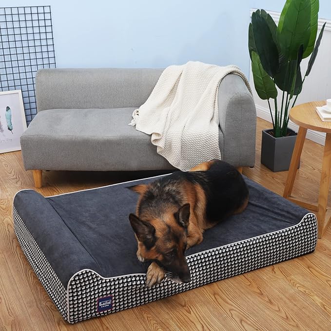 Laifug Orthopedic Memory Foam Extra Large Dog Bed with Pillow and Durable Water Proof Liner & Removable Washable Cover & Smart Design