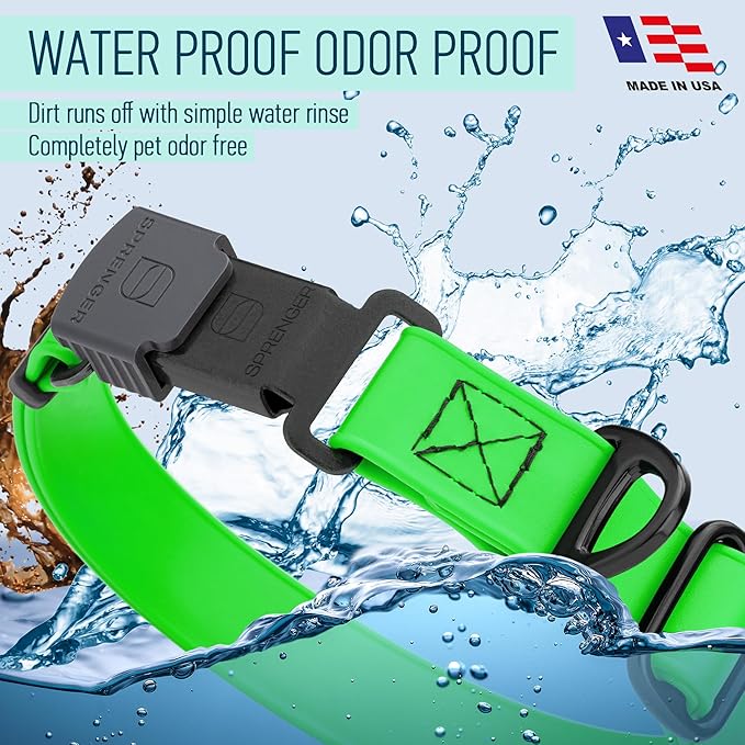Dogline Biothane Waterproof Dog Collar with Herm Sprenger Black Stainless Steel Quick Release Buckle – Heavy Duty Tactical Durable Collar for Dogs – Comfortable and Safe Pet Collar W 1" L 15-25" Green