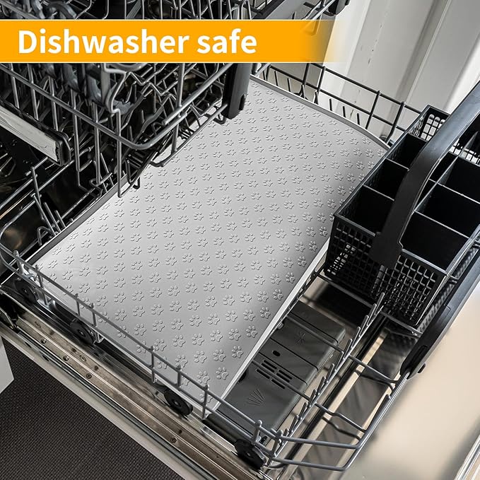 Ptlom Dog Food Mat Anti-Slip Pet Bowl Mats for Food and Water, High-Lips Pet Placemat Prevent Messy Spills to Floor, Waterproof Puppy Feeding Tray for Small, Medium Large Dogs Cats, Silicone