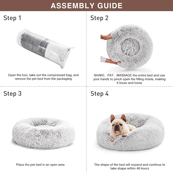 Love's cabin Calming Dog & Cat Bed, Cat Bed for Indoor Cats,Anti-Anxiety Donut Round Dog Bed,Fluffy Faux Fur Washable Bed for Small Medium Pet,Grey,30"