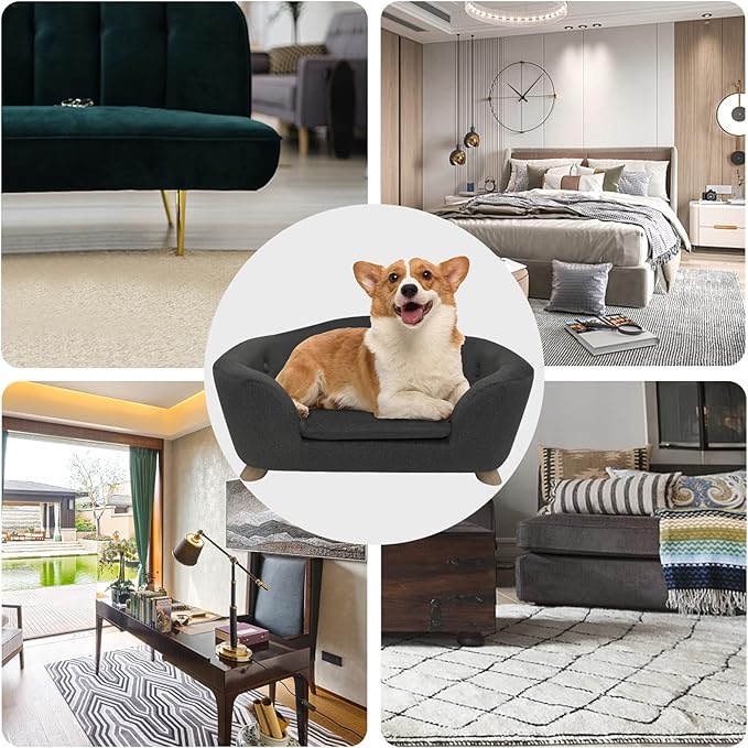 SHAVI Pet Sofa Dog Couch for Small Pet Dog and Cats, Low Back Lounging Bed with Velvet Modern Cat Couch Easy-to-Clean(Deep Grey)
