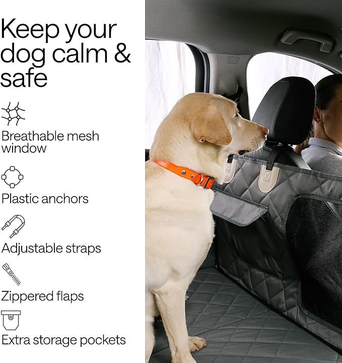 Truck Dog Seat Cover for Back Seat – Hard Bottom Hammock Holds 400lbs – Waterproof Pet Seat Protector for Large Dogs – Back Seat Extender Platform with Storage – Dog Car Seat Cover for Trucks SUV