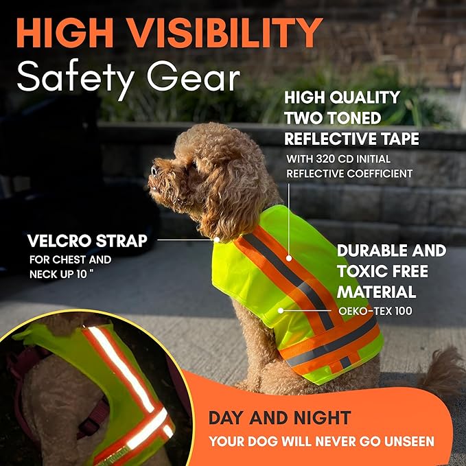 Reflective Dog Vest: Hi-Visibility Safety Gear for Outdoors. Safeguard Your Dog with Easy to wear Adjustable Reflective Vest (Small)