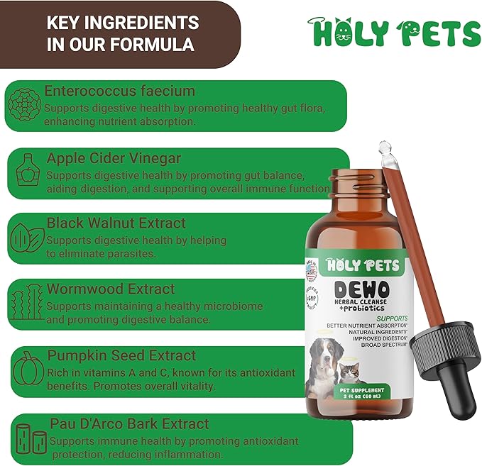 Herbal Gut Cleanse & Natural Parasite Support for Dogs & Cats with Probiotics – Promotes Digestive Health, Detox, and Wellness – Liquid Supplement for Pets – Made in The USA