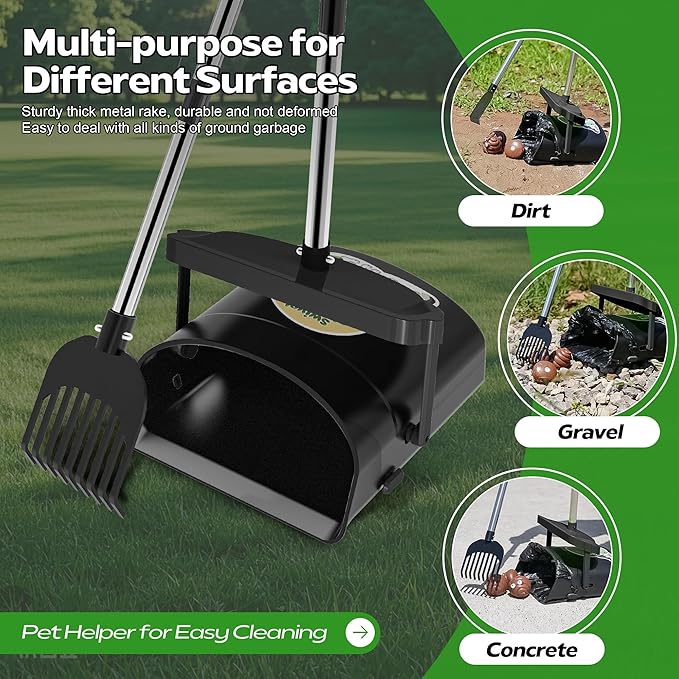 UPSKY Dog Pooper Scooper Swivel Bin & Rake Kit with 100 Waste Bags,33.4" Stainless Steel Long Handle Heavy Duty Pet Poop Shovel for Large Medium Small Dogs, Odor-Proof Lid for Yard/Lawn/Outdoor Use