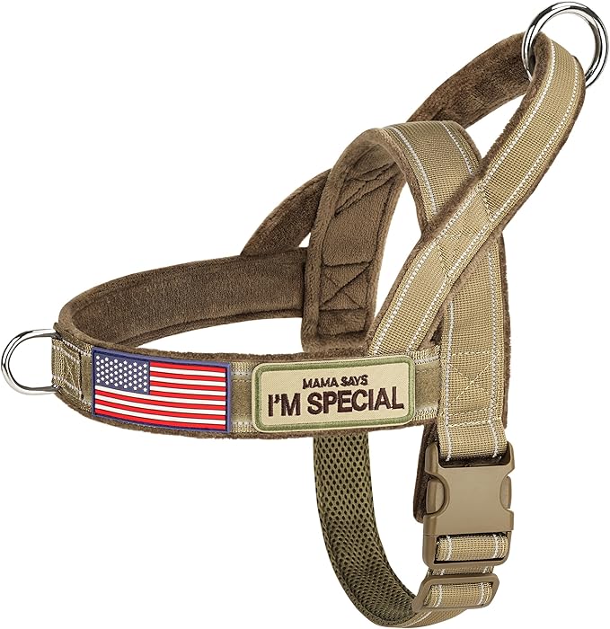 Forestpaw No Pull Dog Harness - Soft Flannel Padded Tactical Dog Vest Harness with Quick Release Buckle, Adjustable Reflective Pet Harness for Large Dogs Walking Training,Brown XL