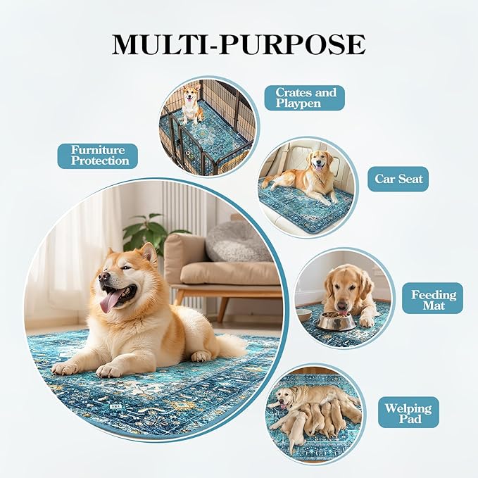 HAOCOO Washable and Reusable Pee Pads for Dogs,(1 Pack) 6Ft x 6Ft Super Absorbent Puppy Training Pads, Blue Waterproof Leak-Proof Whelping Pads Non-Slip Potty Pads for Pet Housebreaking