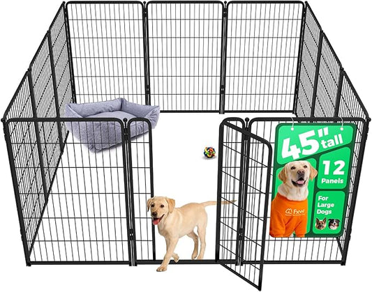 FXW Homeplus Unleashed Indoor Dog Playpen - Stress-Free and Safe Play, Heavy Duty 45 Inch 12 Wire Panels Dog Pen for Large Dogs, Black│Patented