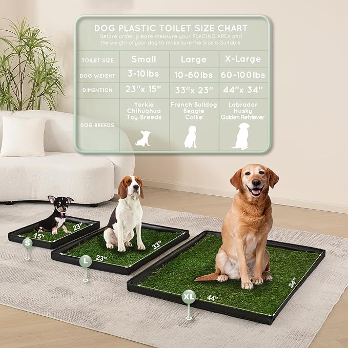 Dog Grass Pad with Foldable Dog Litter Box, Large Liner Base (33”×23”) for Balcony, 2 Artficial Grass Pee Pads for Dogs, Pee Pad Holder, Potty Training
