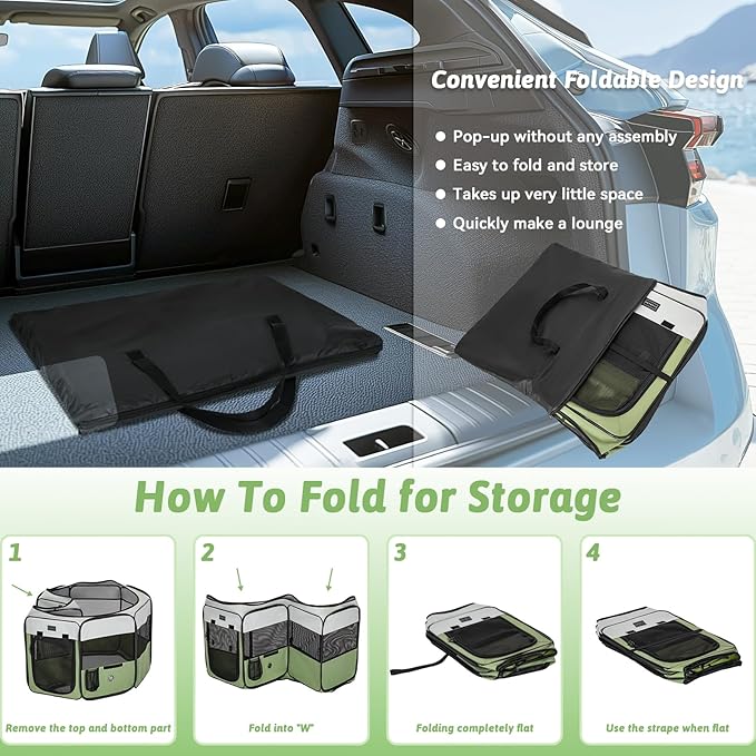 PETSFIT 29" Puppy Playpen with Removable Waterproof Mat & Zippered Roof | RV, Camping, Travel Dog Pen | Indoor/Outdoor Whelping & Cat Observation Space(29.5"x29.5"x16.5"H)