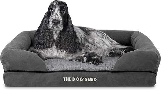 The Dog’s Bed, Medium Grey Plush Memory Foam, Pain Relief: Arthritis, Hip & Elbow Dysplasia, Post Surgery, Lameness, Supportive, Calming, Washable Cover, Veterinary Approved