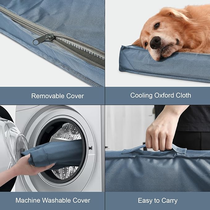 Outdoor Extra Large Dog Bed, Jumbo Waterproof Dog Bed for Large Dogs, Orthopedic Egg Foam Pet Bed Mat with Removable Oxford Cooling Cover, Blue