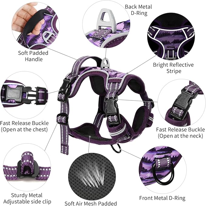 Timos Dog Harness,No-Pull Pet Harness Adjustable Soft Padded Dog Vest,Reflective No-Choke Pet Oxford Vest with Easy Control Handle for Large Dogs,Moon Night,L