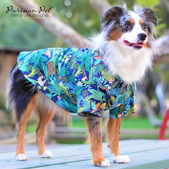 Parisian Pet Unisex Amazonia Shirt - Leafy Beach Outfit for Dogs - Cotton Summer Clothes - Stylish Hook and Loop Closure Costume - Machine Washable Shirts for Large Dogs - 2XL