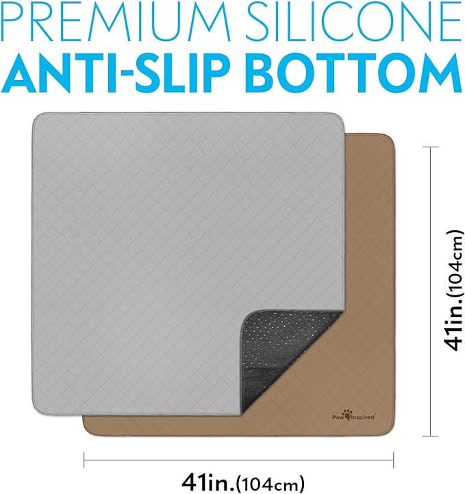 Paw Inspired Washable Pee Pads for Dogs (2 Pack), Leakproof, Non-Slip Reusable Puppy Pads for Potty Training, Whelping, Waterproof Mat (41x41 Inch, Pack of 2)