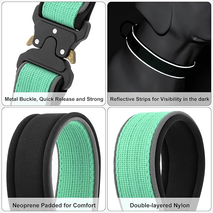Plutus Pet Tactical Dog Collar, Reflective, Adjustable Heavy Duty Dog Collar, Soft Padded and Comfortable, for Small Medium and Large Dogs (Teal, S)