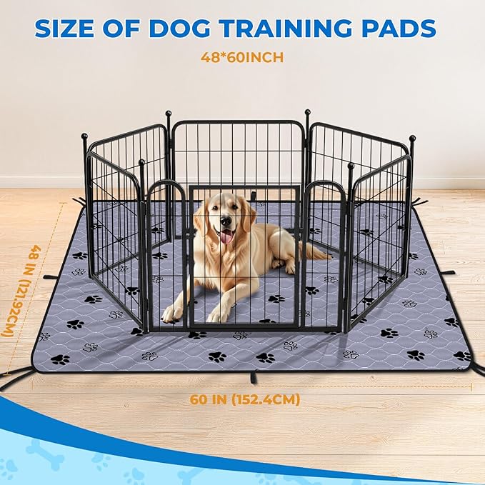 Fostanfly Non-Slip Washable Pee Pads for Dogs, 2 Pack 48''x60'' Extra Large Ultra-Absorbent and Leak-Proof Reusable Potty Training Pads for Dogs, Puppy and Cats of Add 8 Lanyards