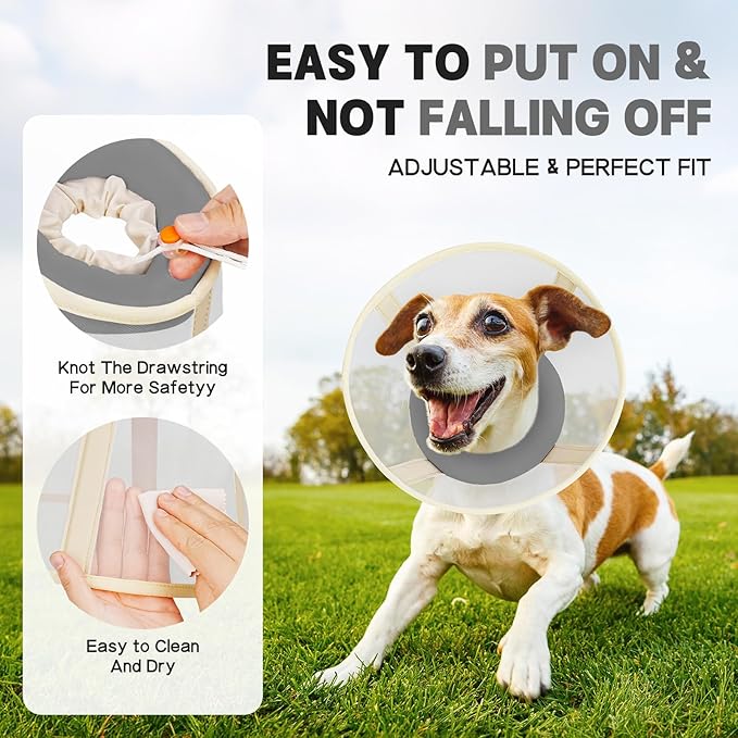 Soft Dog Cone Collar to Stop Licking-Adjustable Comfortable Mesh Recovery Collar After Surgery for Small or Miniature Dogs, Alternative to Plastic Elizabethan Collars for Neuter Incision Care (Grey,L)
