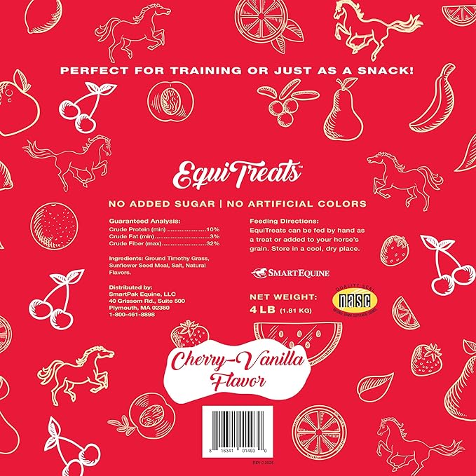 Uckele by SmartEquine Equi Treats Bite Sized Pellets | Horse Treats with No Added Sugar | Training & Competition Reward | Made with Timothy Grass & Sunflower Meal | Cherry-Vanilla, 4 lb