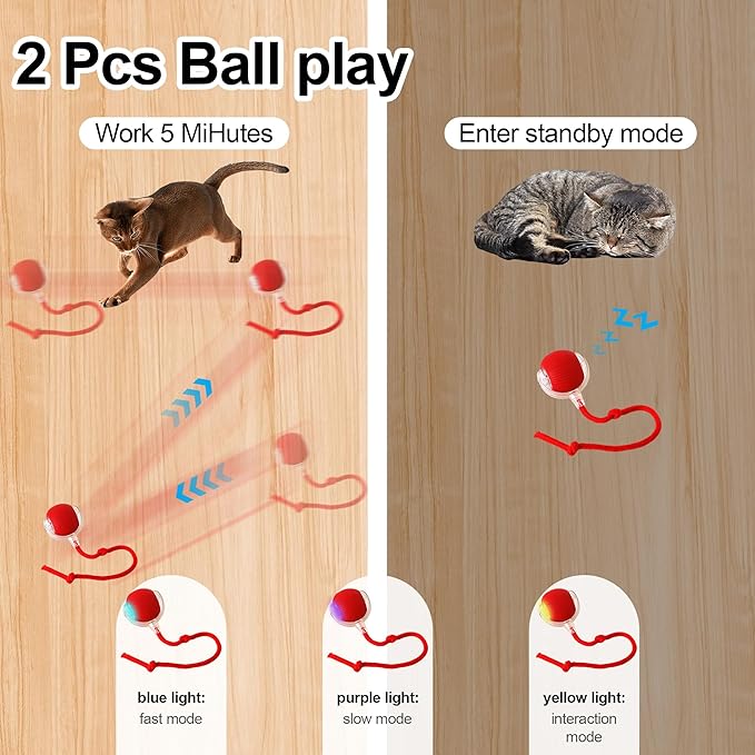 Interactive Cat Toys Ball - 2pcs Automatic Fast Rolling Ball in Play Mat, Hide and Seek Mouse Catching Game, Low-Noise Cat Enrichment Toys in Pouch for Indoor Bored Cats(Paw Print Pattern - Square)