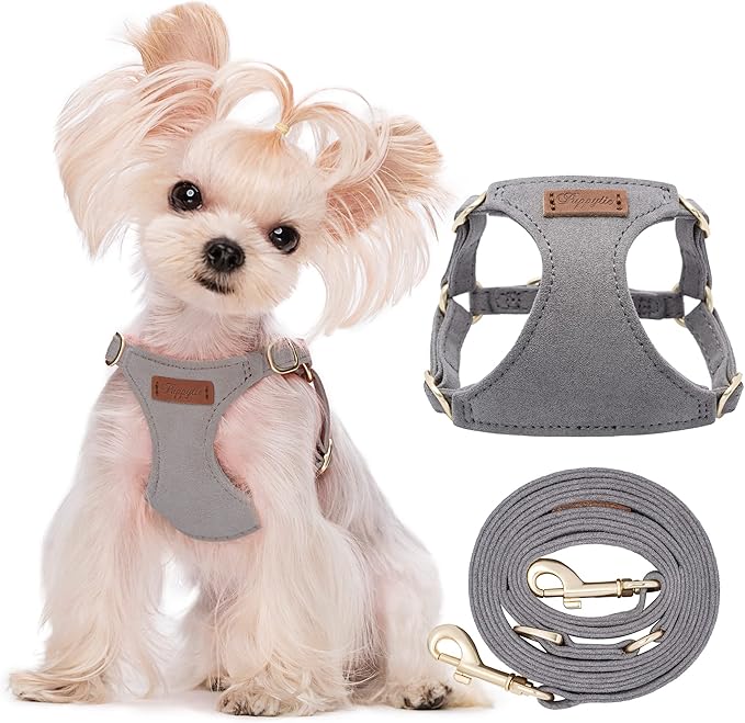 Puppytie No Pull XXS Puppy Harness with Multifunction Dog Leash,Soft Adjustable No Choke Escape Proof Pet Harness Vest,Silver Grey,XXS