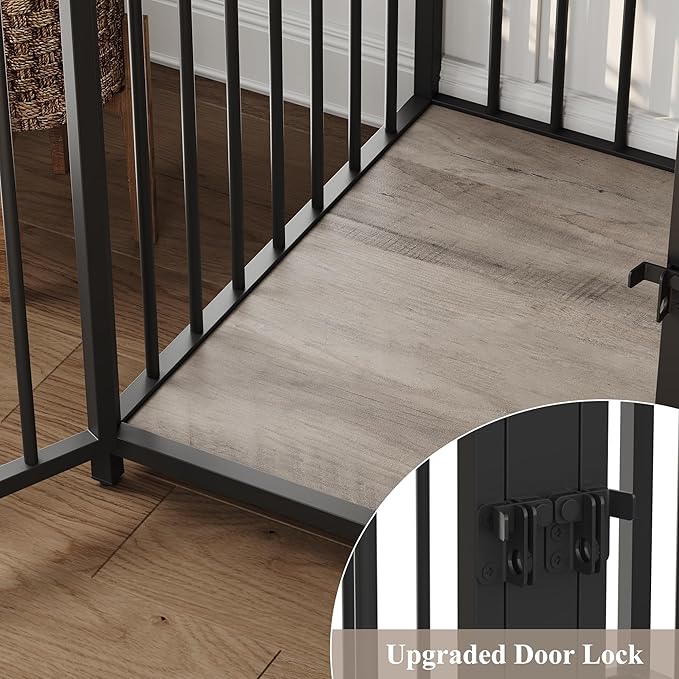 HITHOS 71" Tall Dog Crate Furniture, Indoor Dog Kennel with Hutch, 42" W Dog Cage for Large/Medium Dogs, Wood Dog Crates with 2 Storage Drawers, Heavy Duty Pet House, Ash Grey