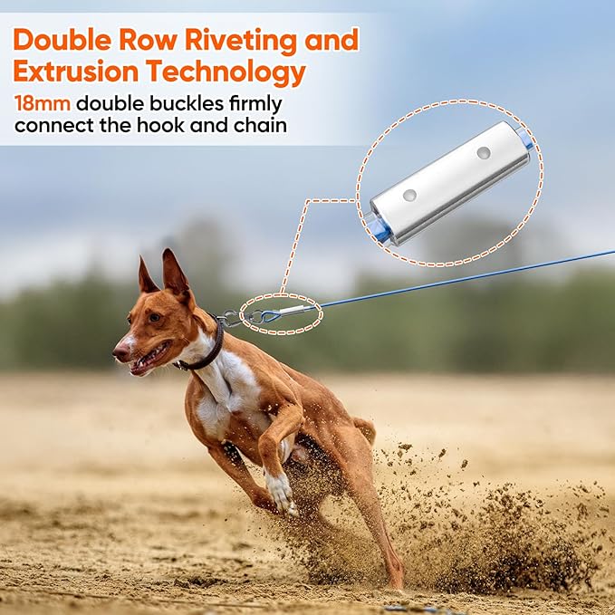 Tresbro 40FT Reflective Tie Out Cable for Dogs Up to 250 Pounds, Steel Wire Lead Leash Cable with Stainless Rotatable Clip, Lightweight and Enduring, Dog Lead Chains for Outside,Yard,Camping, Blue