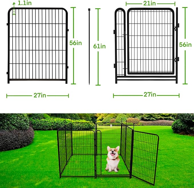 Tall Garden Fences and Borders for Dogs, 4.6ft High Dog Fence, 6 Panels Total 13.3 Ft Long, Gate 21 inches Wide with Low Sills. Modular Fencing, Dog Fence Outdoor for Yard