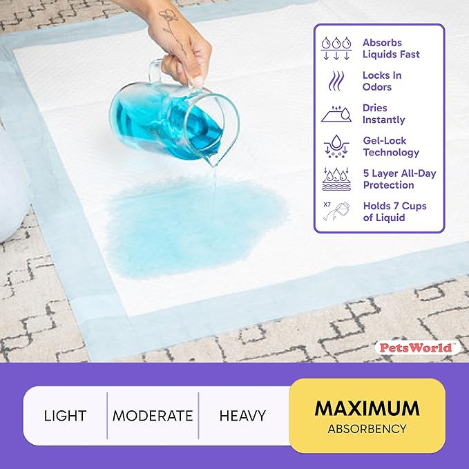 PETSWORLD Mega-Sized Dog Pee Pads (40" x 99") – 4XL Gigantic Pet Piddle Pads for Puppy Training, Incontinence – with Adhesive Sticky Tape – Leak Proof, 5-Layer Protection (10 Count)