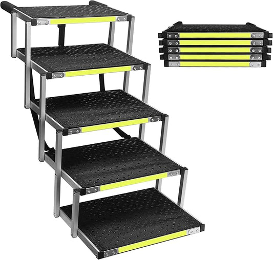Sturdy 5-Step Aluminum Frame Dog Stair with 1680D PVC Fabric - Non-Slip, Lightweight & Portable - Ideal for Car, SUV, Truck Access - Black (98x67x43cm)