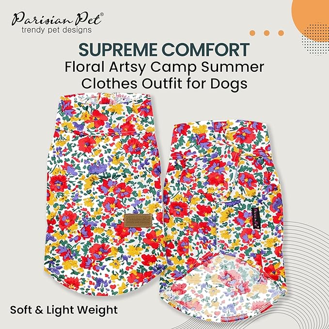 Parisian Pet Floral Dog Shirt - 100% Cotton Summer Clothes - Stylish Beach Outfit - Hook and Loop Closure - Machine Washable - 2XL