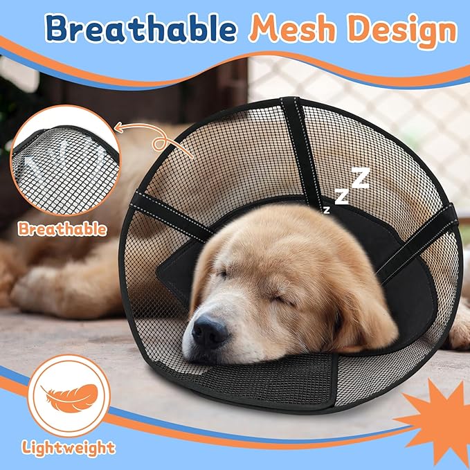 Dog Cone Collar to Stop Licking: Breathable Mesh Elizabeth Recovery Collar Alternative with Soft Padded After Surgery Neuter Spay Wound, for Large Medium, Small Dogs, Normal Eating and Drinking