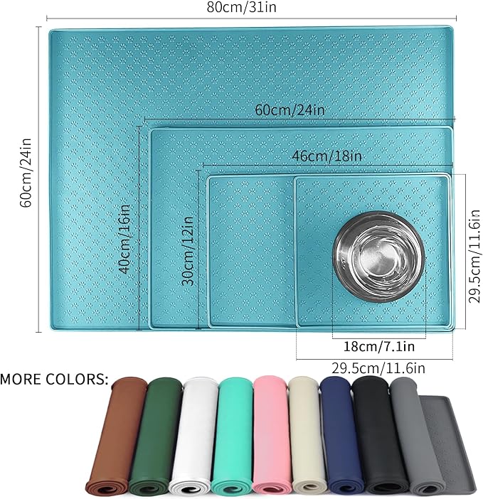 Ptlom Dog Food Mat Anti-Slip Pet Bowl Mats for Food and Water, High-Lips Pet Placemat Prevent Messy Spills to Floor, Waterproof Puppy Feeding Tray for Small, Medium Large Dogs Cats, Silicone