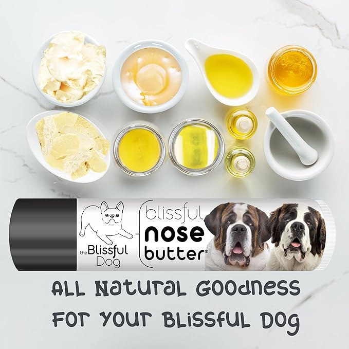The Blissful Dog Saint Bernard Nose Butter for Dry, Cracked Skin, Lick-Safe Dog Nose Balm with Moisturizing Shea Butter, Almond, Olive, and Essential Oils, Pet Supplies, Uncented, 0.15 oz.