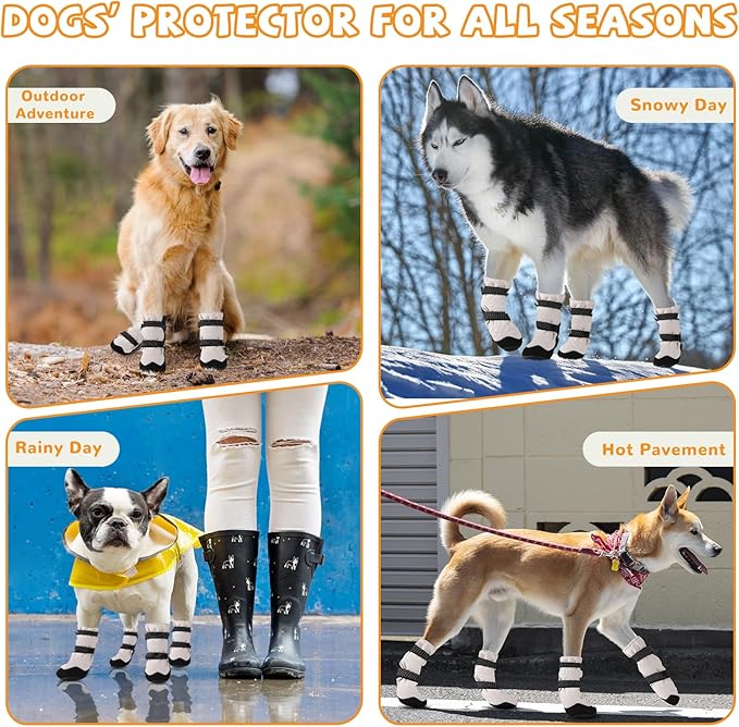 Winter Dog Snow Boots with Warm Wool Lining, Dog Shoes for Large Small Medium Dogs, Dog Booties and Paw Protectors, Anti-Slip Dog Shoes with Reflective for Snow, Hardwood Floors, Hiking (Size 7)