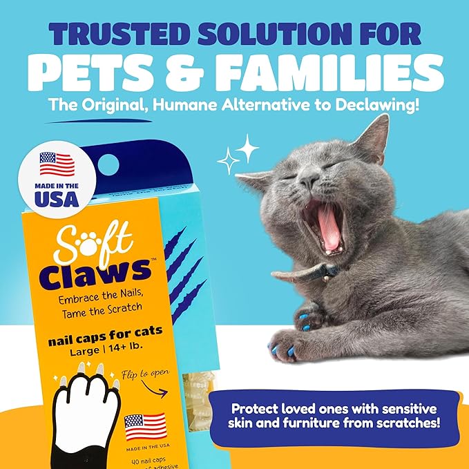 Soft Claws Cat Nail Caps for Large Cats – (40 Caps, Black & Gold) - Made in USA - Veterinarian-Developed | Protects Furniture & Skin - Easy to Apply, Long-Lasting Anti-Scratch Soft Cat Claw Covers