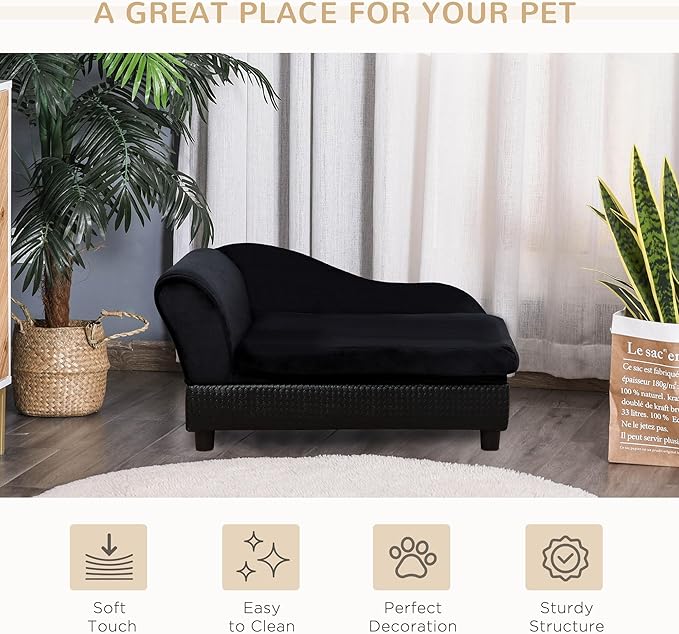 PawHut Luxury Fancy Dog Couch with Hidden Storage, Small Dog Sofa Bed with 2" Soft Foam, Modern Pet Furniture for Puppies & Little Breeds, Black
