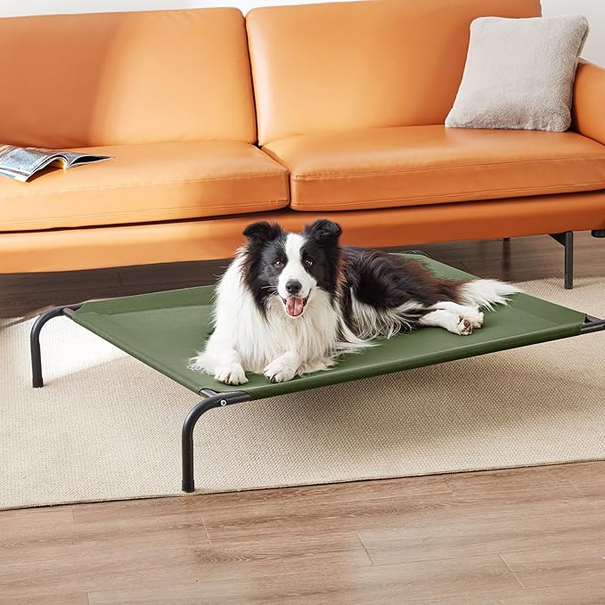 Love's cabin Elevated Cooling Dog Bed for Large Dogs, Portable Indoor & Outdoor Raised Pet Dog Cat Cot, Durable Summer Frame with Breathable Mesh, Olive Green, 48 inches