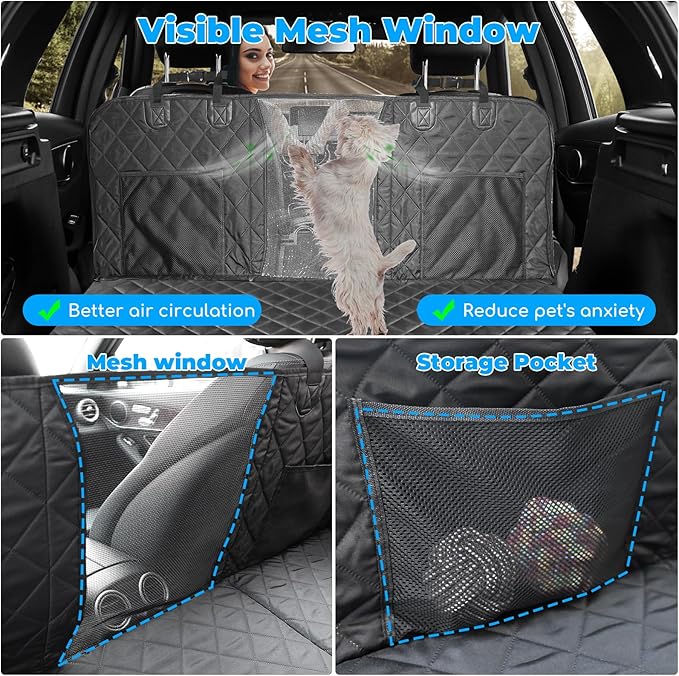 URPOWER Back Seat Extender for Dogs - Hard Bottom Dog Car Seat Cover Holds 420 lbs, Waterproof Dog Hammock Dogs Bed for Cars, SUVs & Small Trucks, Pet Backseat Protector with Mesh Window & Large Space