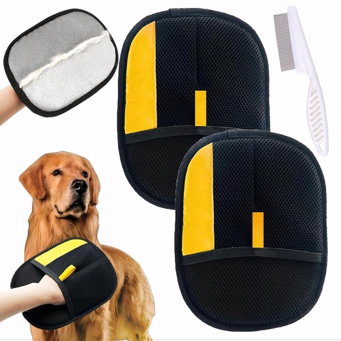 Pet Hair Removal Glove 2 Pcs, Cat & Dog Reusable Electrostatic Gloves Pet Hair 2025 New Upgrade,Grooming Pet Hair Remover Tool, Reusable Quick De-Shedding Gloves for Couch、 Clothing、Carpet,、Car Seats